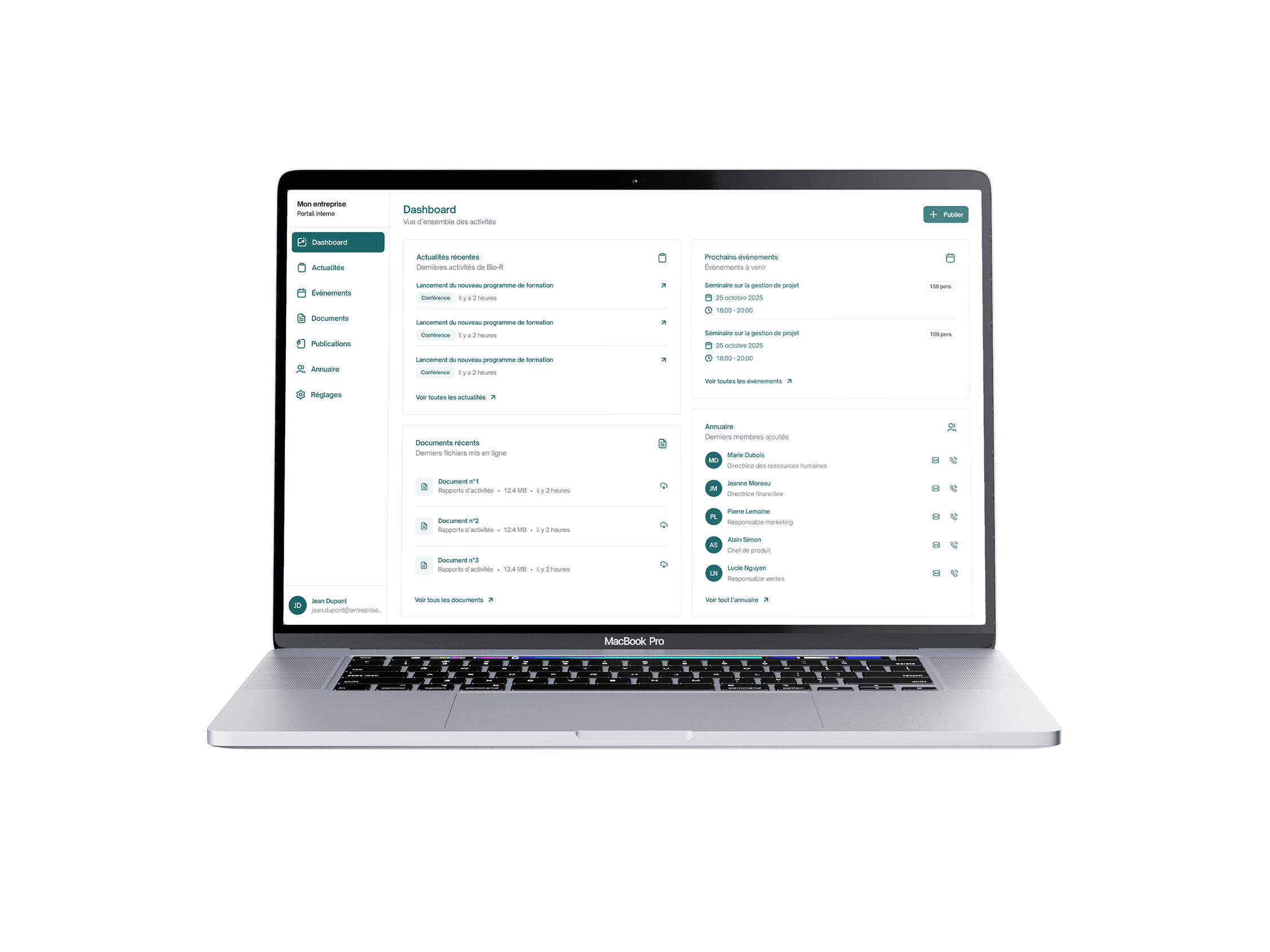 Aperçu du portail interne BIO-R sur ordinateur portable